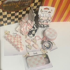 MacKenzie-Childs Pink and Cream Checkered Hair Accessory Set